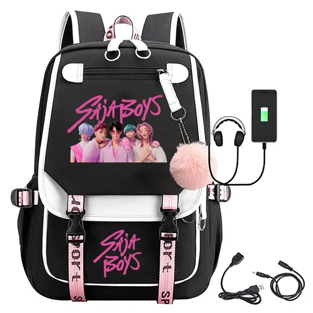 Color: Brown - KPop Demon Hunters Saja Boys Backpacks Teenagers Backpacks Hip Hop Gothic Schoolbag Backpacks