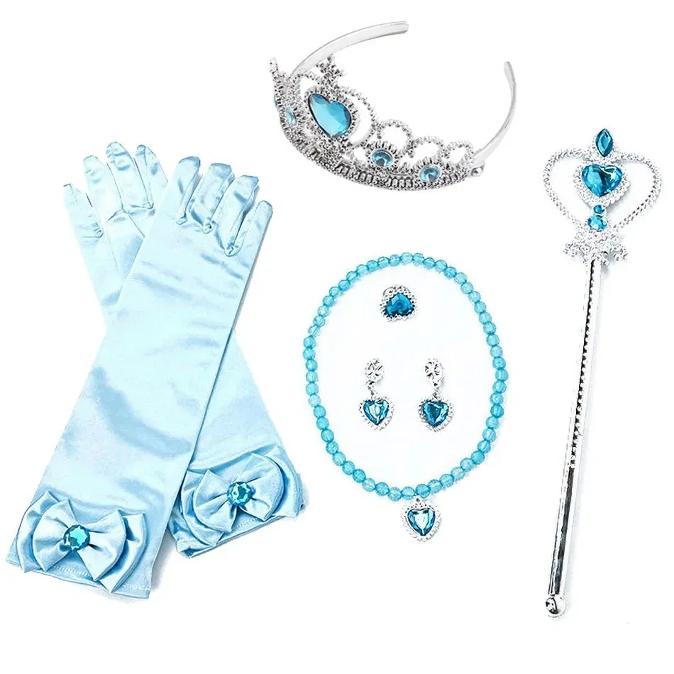 Color: Navy Blue - Girls Princess Accessories Kids Party Costume Aurora Belle Sofia Snow Queen Elsa Anna Magic Wand Crown Tiara Gloves Wig Braid
