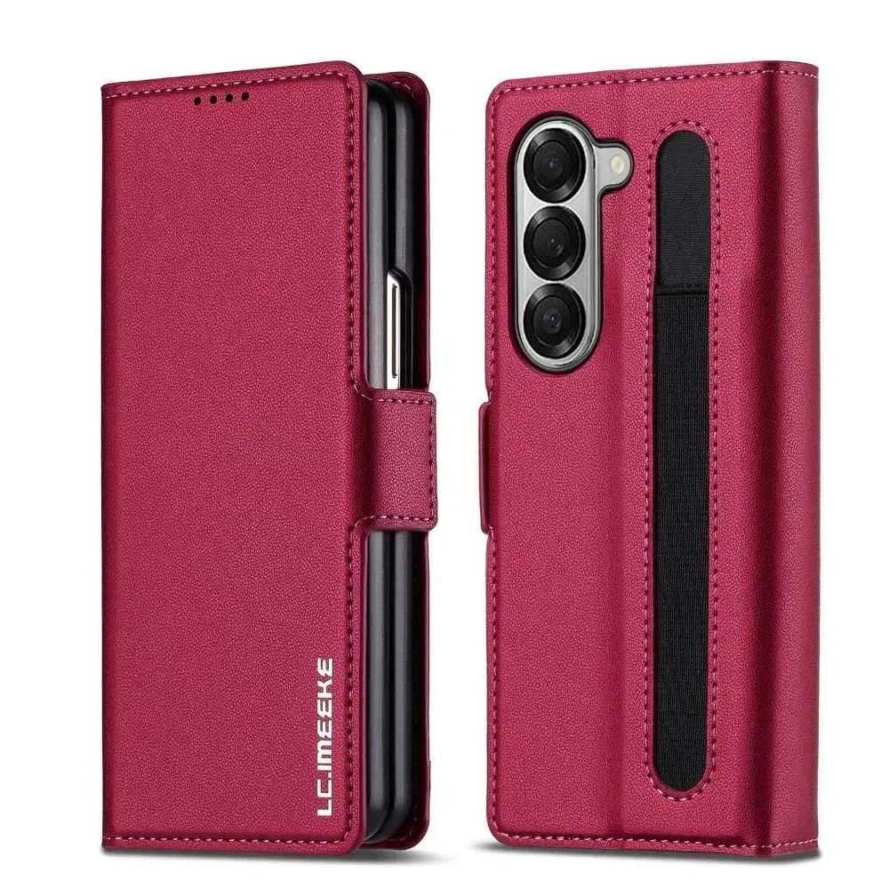 Color: Red, Compatibility by Model: Galaxy Z Fold3 5G - Premium Leather Phone Case for Samsung Galaxy Z Fold 7 6 5 4 3 Fold6 Fold5 Fold4 5G with Pen Holder Wallet Flip Phone Cover
