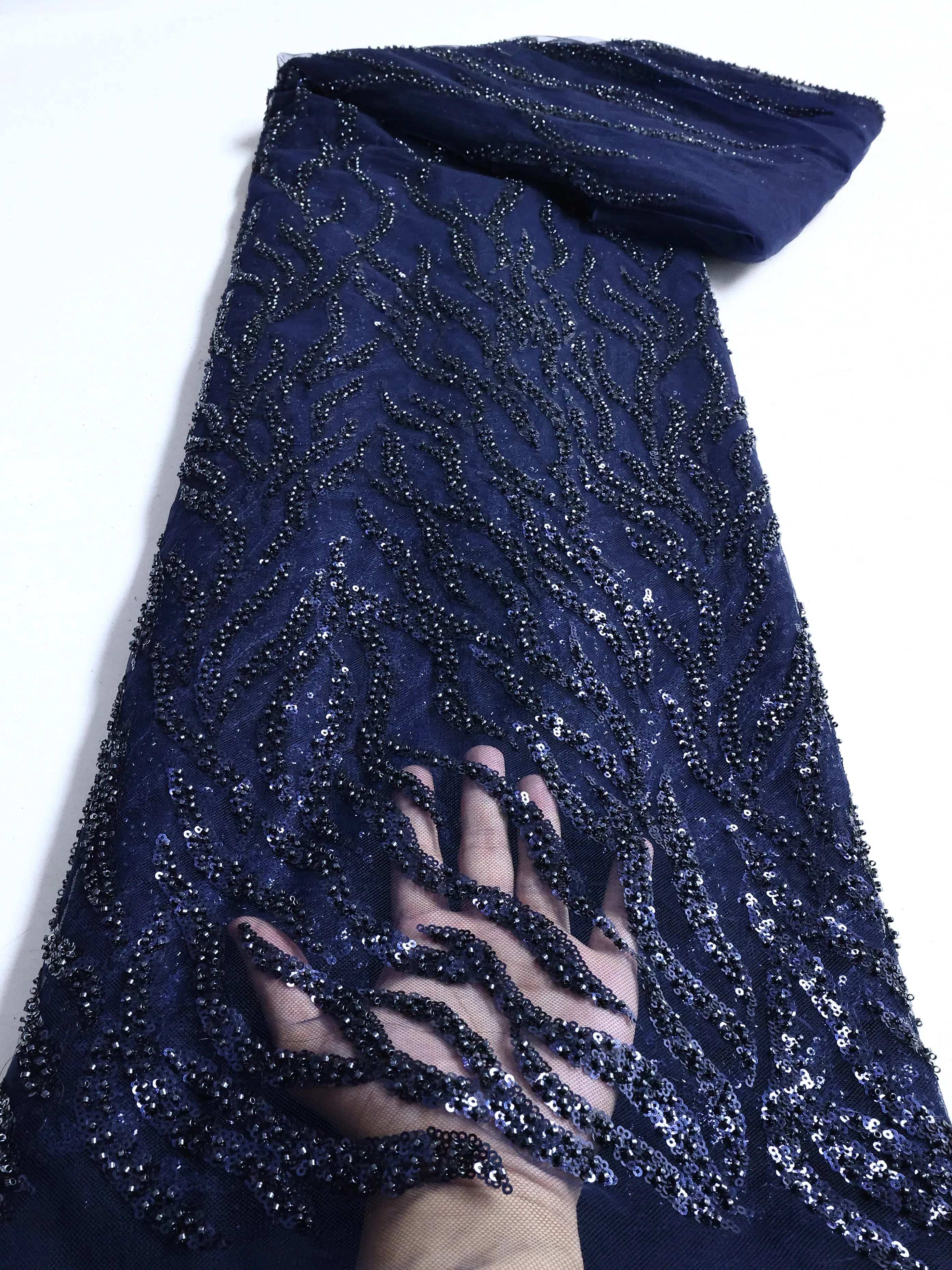 Color: green, length: 5 yards, Width: 120cm - PGC White Beaded Tulle African Lace Fabric Sewing 2024  Swiss Mesh Sequins High Quality Lace Fabrics for Luxury Wedding