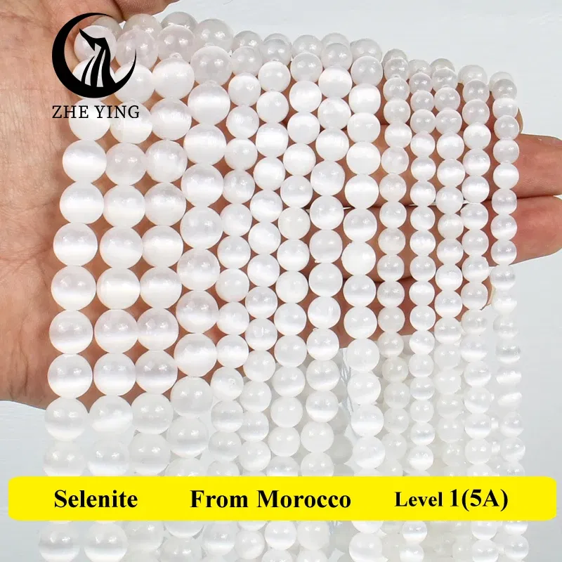 Color: Pale pinkish gray, Item Diameter: 8mm - 5A Genuine Natural Selenite Stone Near-round Loose Gemstone Beads 6 8 10mm Pick Size Bracelet Necklace Accessories