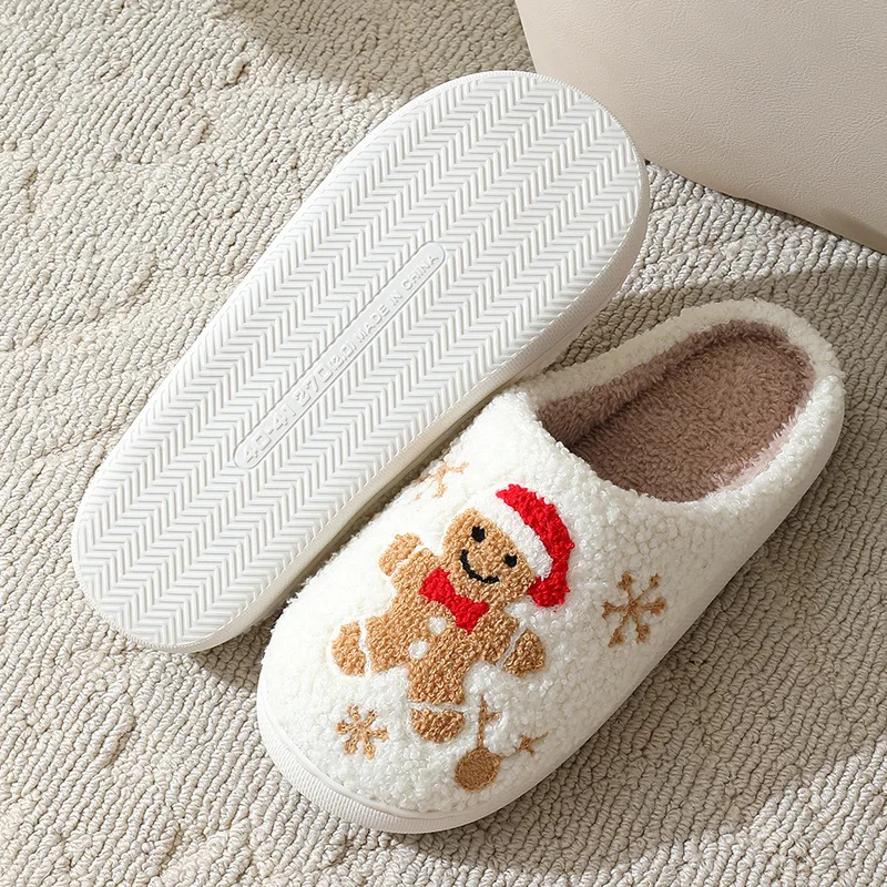 Shoe Size: 38-39, Color: Grass-Green - Cute Gingerbread Winter Warm Christmas Women Slippers  Slides Couple Houseshoes Men Bedroom Flat Soft Sole Home Shoes for Gift