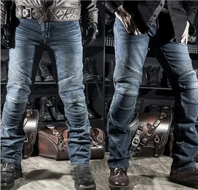 Color: Brown, Size: 4XL - Mens Black Biker Jeans Motocycle Denim Pants Male Stretch Original Trousers Off-road Pants Protection Clothing 4xl Plus Size