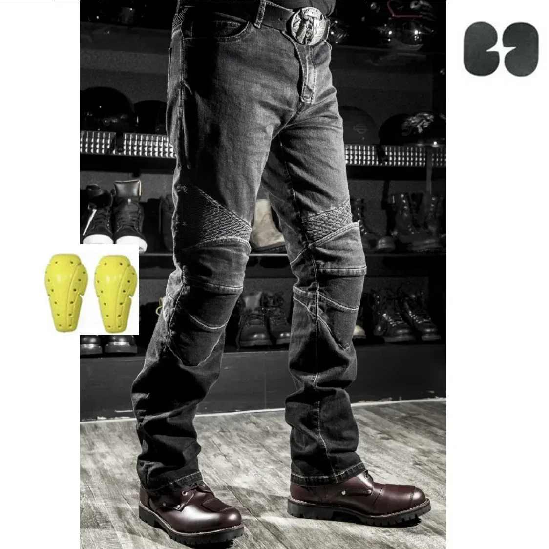 Color: Brown, Size: 4XL - Mens Black Biker Jeans Motocycle Denim Pants Male Stretch Original Trousers Off-road Pants Protection Clothing 4xl Plus Size