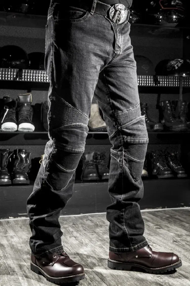 Color: Brown, Size: 4XL - Mens Black Biker Jeans Motocycle Denim Pants Male Stretch Original Trousers Off-road Pants Protection Clothing 4xl Plus Size