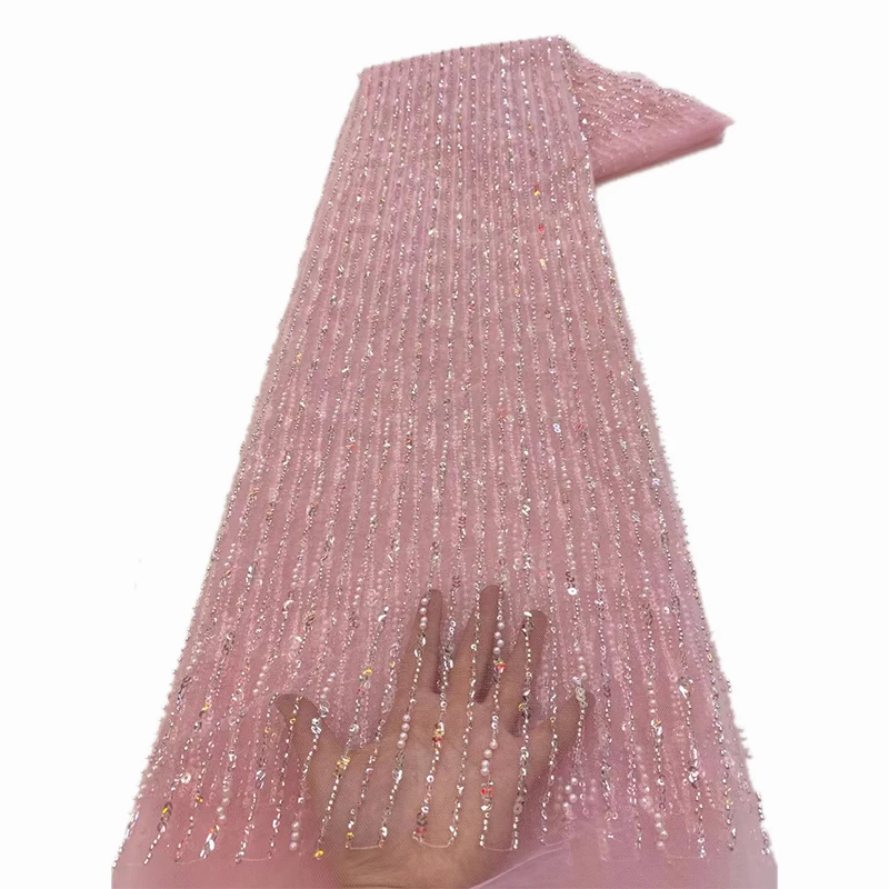 African Lace Fabric 2025 Sequins Beaded Embroidery Groom Nigerian Bridal High Quality French Tulle Lace Fabric For Wedding