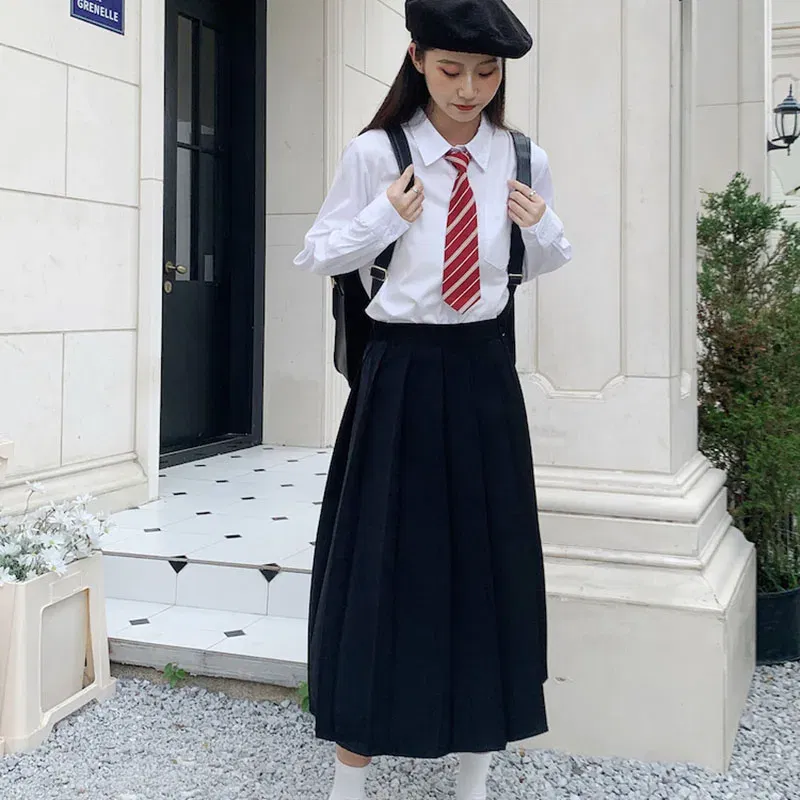 Color: WHITE, Size: L - MEXZT Japanese Women Solid White Shirts Spring Jk Preppy Style Long Sleeve Student Blouse Fashion Button Female Pocket Tops New
