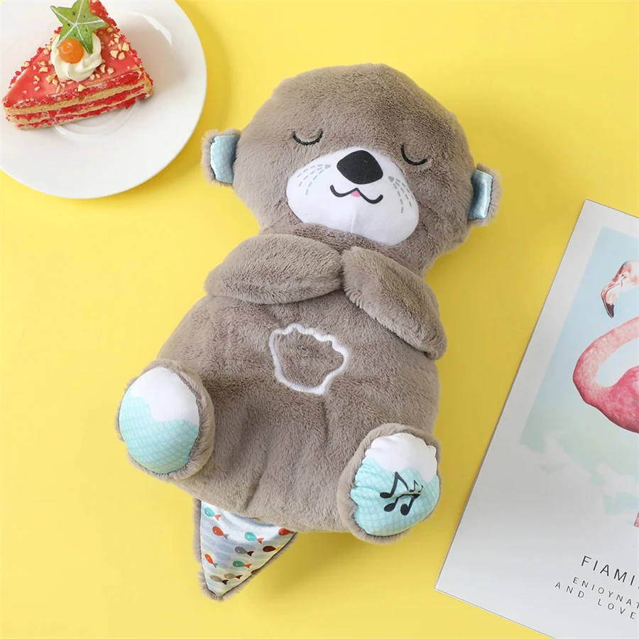 Color: Blue - Breathing Bear Baby Soothing Otter Plush Doll Toy Baby Kids Soothing Music Baby Sleeping Companion Sound and Light Doll Toy Gift