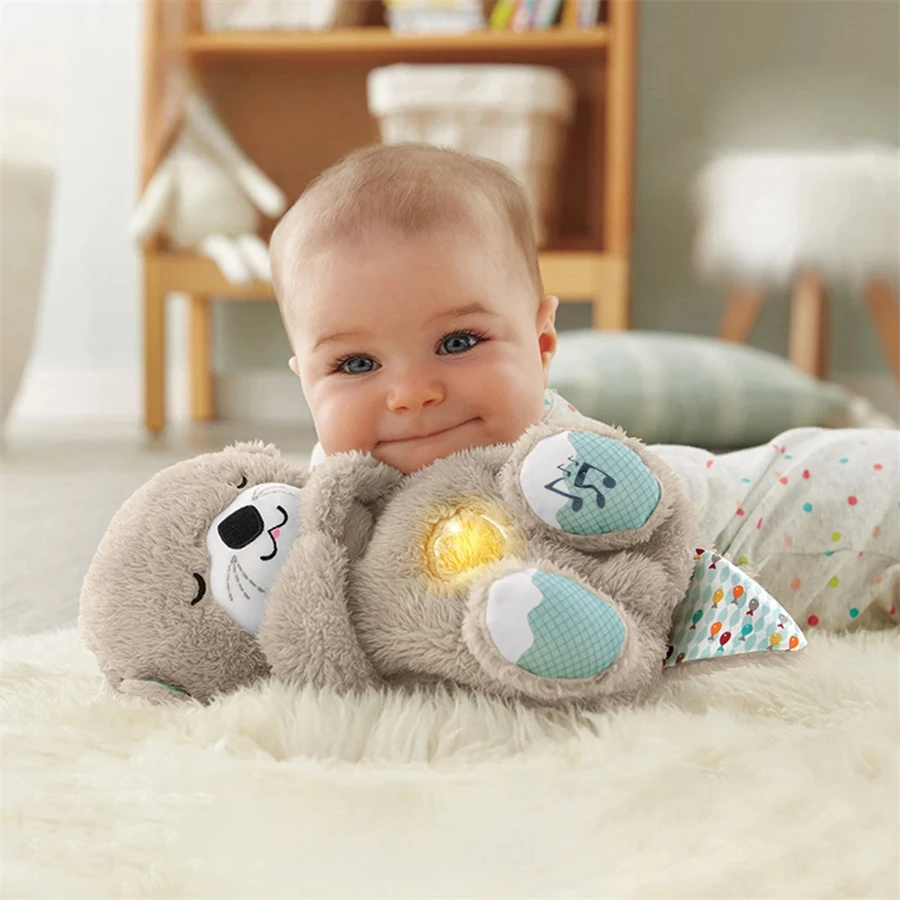Color: Blue - Breathing Bear Baby Soothing Otter Plush Doll Toy Baby Kids Soothing Music Baby Sleeping Companion Sound and Light Doll Toy Gift