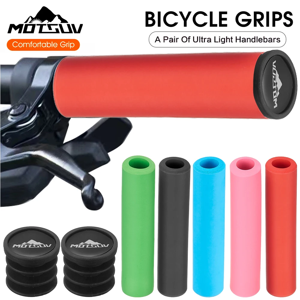 Color: Red - MOTSUV Bicycle Ultraight Density Foam Silicone Sponge Handlebar Grips for MTB bike XC/AM Anti-skid shock-absorbing Super Soft
