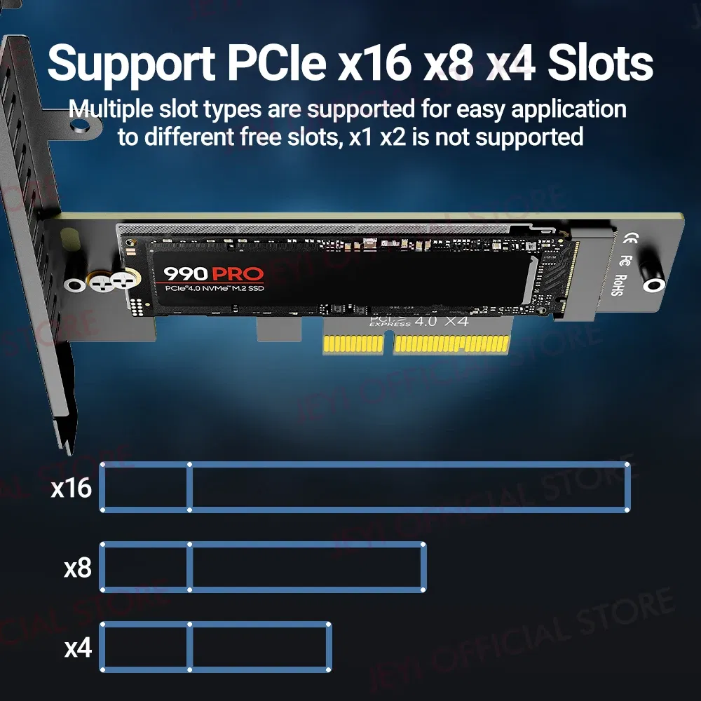 Color: Blue - JEYI M.2 NVME to PCIe 4.0 3.0 Adapter With Aluminum SSD Heatsink, NVMe 64Gbps Gen4 PCIE x1 X4 X8 X16 Expansion Card for Desktop