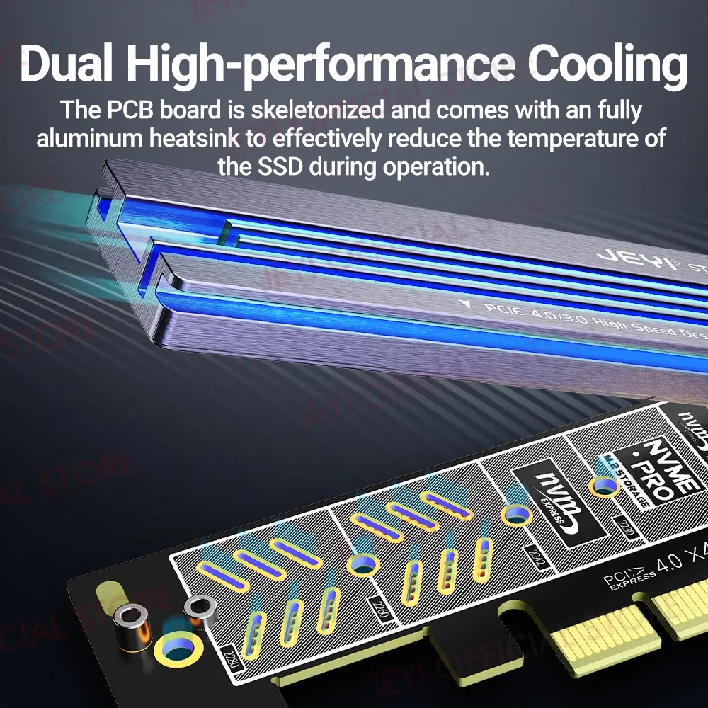 Color: Blue - JEYI M.2 NVME to PCIe 4.0 3.0 Adapter With Aluminum SSD Heatsink, NVMe 64Gbps Gen4 PCIE x1 X4 X8 X16 Expansion Card for Desktop