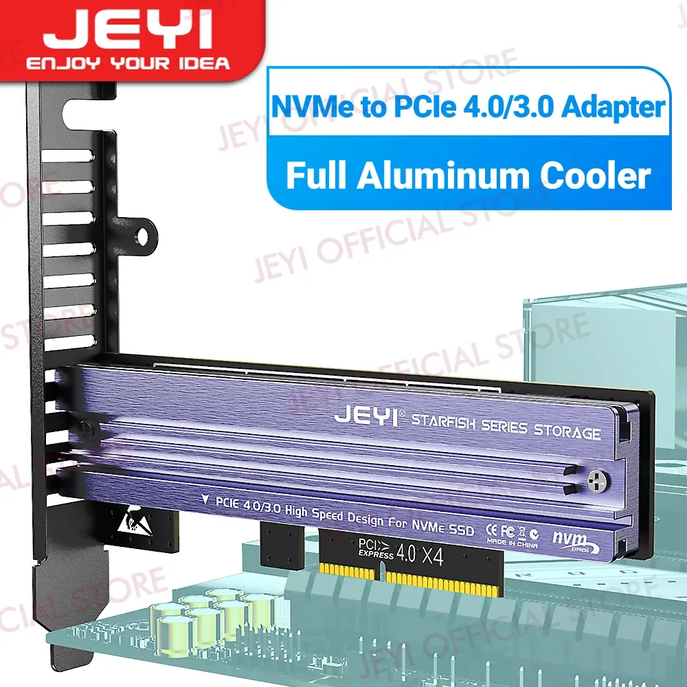 Color: Blue - JEYI M.2 NVME to PCIe 4.0 3.0 Adapter With Aluminum SSD Heatsink, NVMe 64Gbps Gen4 PCIE x1 X4 X8 X16 Expansion Card for Desktop