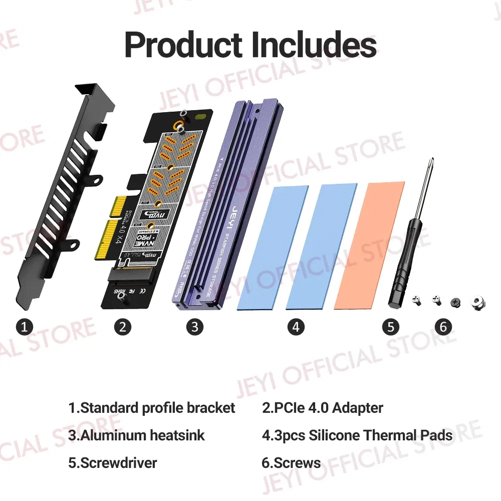 Color: Blue - JEYI M.2 NVME to PCIe 4.0 3.0 Adapter With Aluminum SSD Heatsink, NVMe 64Gbps Gen4 PCIE x1 X4 X8 X16 Expansion Card for Desktop
