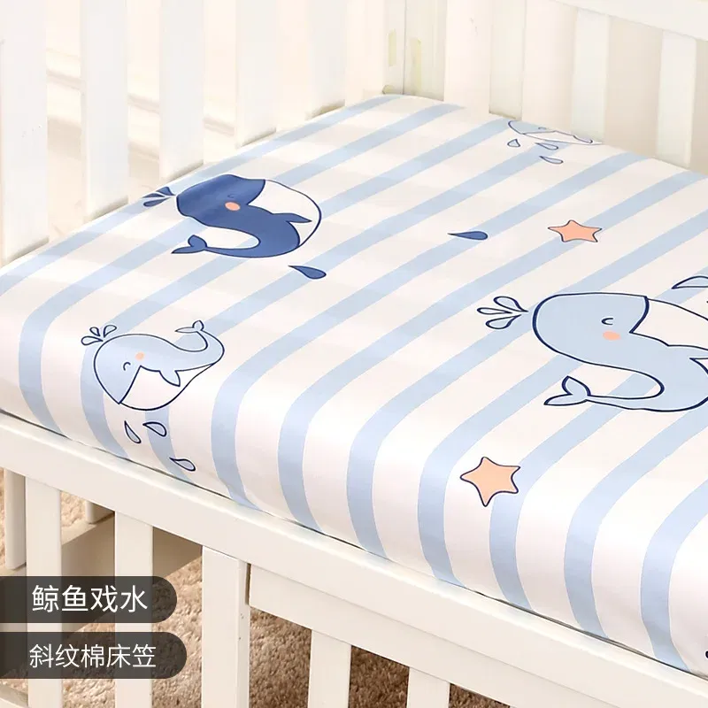 Color: WHITE - 130cm * 70cm Cotton Crib Top Baby Bed Cover Child Infant Newborn Mattress Cover Twill Cotton Bedding