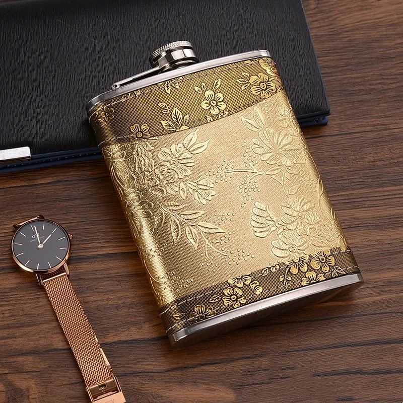 Color: Brown - 7oz/8oz Portable Pocket Hip Flask Outdoor Travel Stainless Steel Flask Whiskey Drink Alcohol Flasks 8oz Steel Hip Flask Flagon