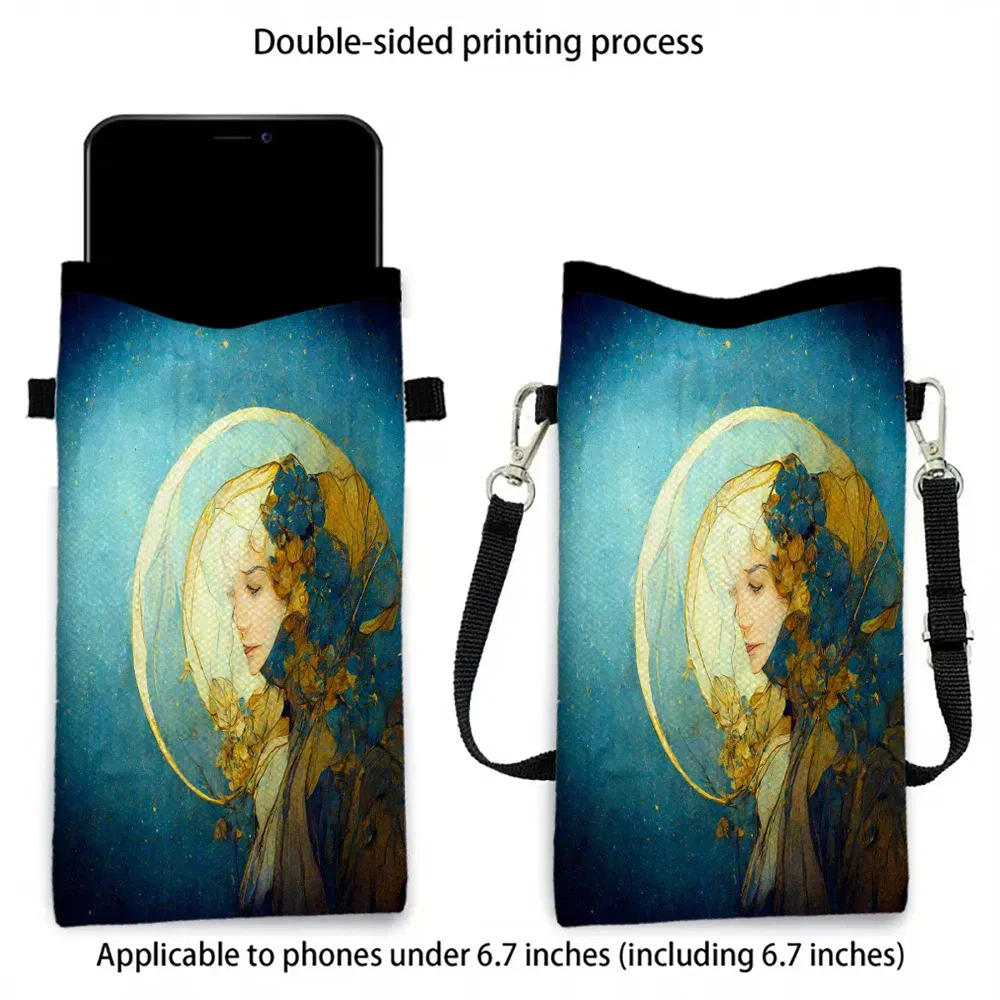 Color: Beige, Size: Extra Large - Alphonse Mucha Crossbody BagPrint Phone Wallet with Adjustable Shoulder Strap Unisex Design Daily Use, Travel,Gift 8.23