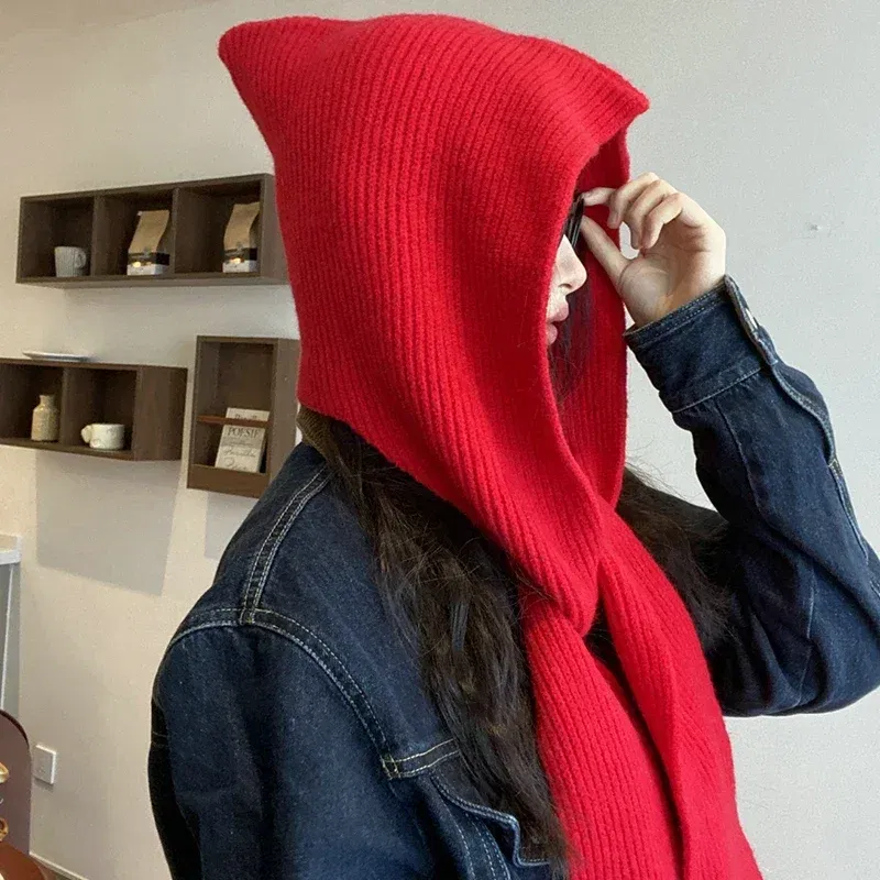 Color: PURPLE, Size: One Size - Big Knitted Hat Beanies Cap for Men&Women Winter Warm Unisex Hooded Hat Neck Collar Scarf Cap Ski Cold Hat Balaclava Caps Bonnet
