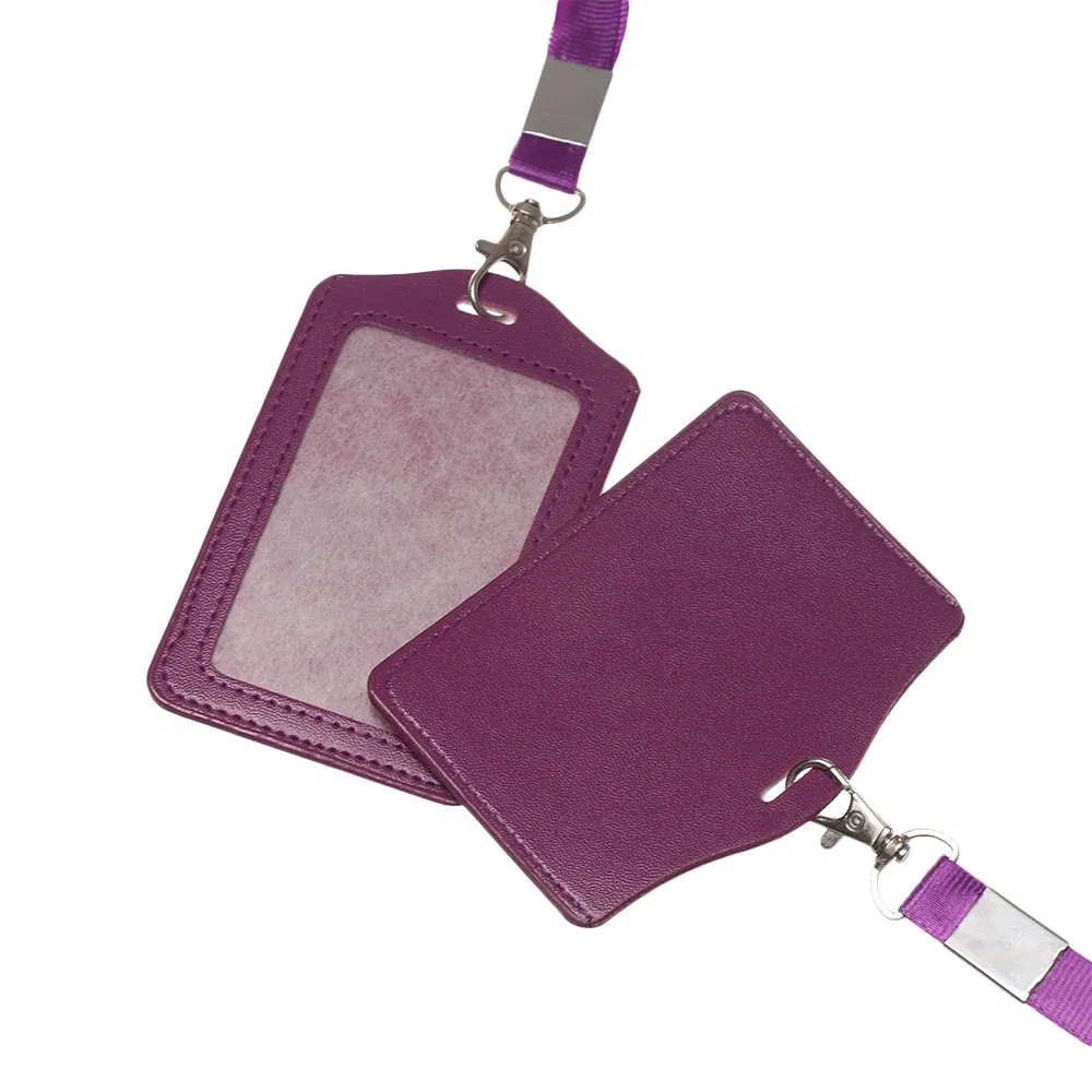 Color: Denmark Oak - Unisex Work Card Holders With Lanyard PU Bank Card Name Credit Card Holders Card Bus ID Holders Identity Badge With Neck Strap