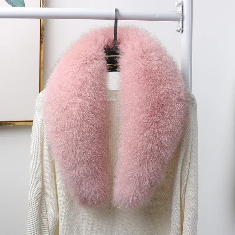 Color: SKY BLUE, Size: XXL - 100% Natural Real Fox Fur Collar For Women Men Coat Jacket Fur Scarf Winter Extra Large Size Neck Warmer Fur Scarf Shawls Wraps