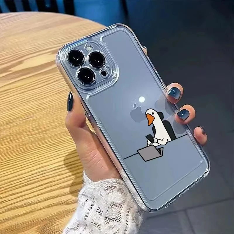 Color: Beige, Compatibility by Model: iPhone SE (2022) - Cute Duck Phone Case For iPhone 16 15 14 13 12 11 Pro Max XS X XR 7 8 Plus Mini SE 2020 2022 Mobile Funda Transparent
