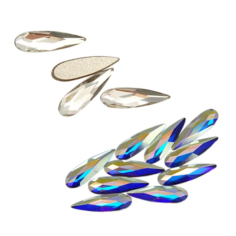 Color: Beige - Top Quality Crystal Raindrop Shape 20pcs/Pack Non Hotfix Nail Art Rhinestone Super Bright Glass Strass 3D Nail Art Decoration