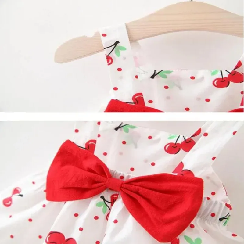 Color: Pink, Kid Size: 3T - 1Pc Kids Girl Summer Sleeveless Dress Cute Print Bow Casual Dress with Straw Hat