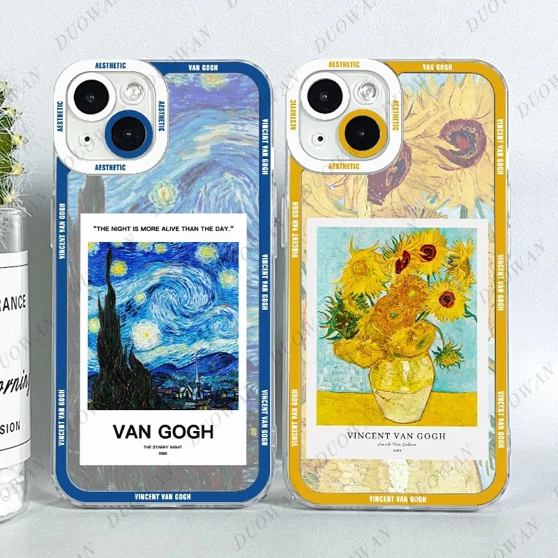 Color: black, Material: PC - Van Gogh Oil Painting Phone Case For iPhone 11 12 13 14 15 16 Pro Max XR X XS Mini 8 7 Plus SE 2020 2022 Transparent Case
