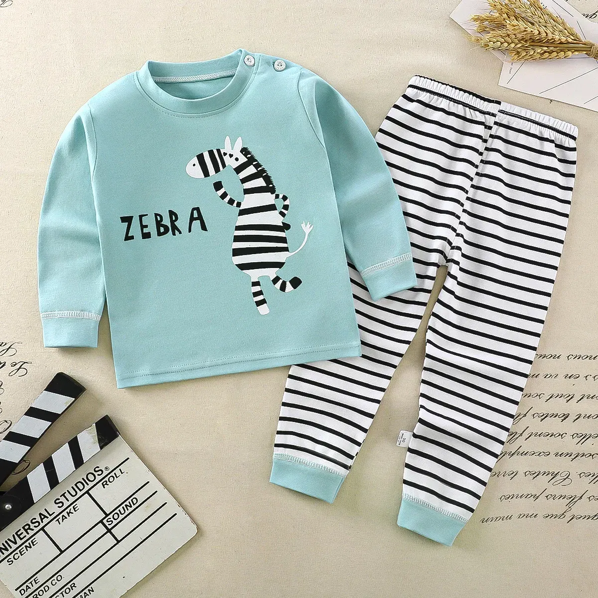 Color: Khaki, Kid Size: 3T - Children Kids Clothes Sets Boys Girls Suit Pajamas Clothinng Pants Cartoon Autumn Winter Sleepwear Outfits