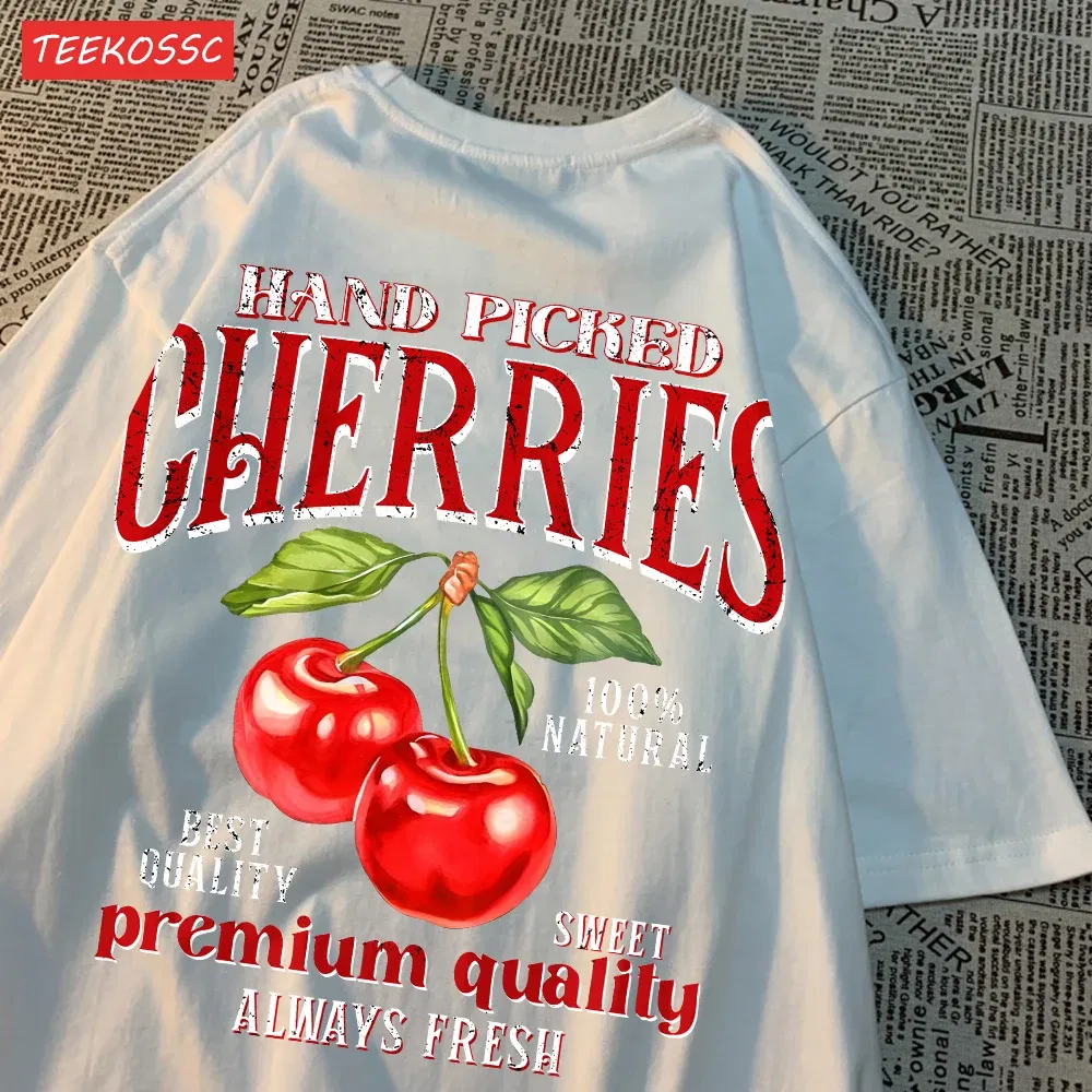 Color: PURPLE, Size: XXXL - Summer Lemon Cherries Prints T-Shirts Cotton Women's Tops Oversize O-Neck Soft Short Sleeve tees Street Casual Womans Clothes