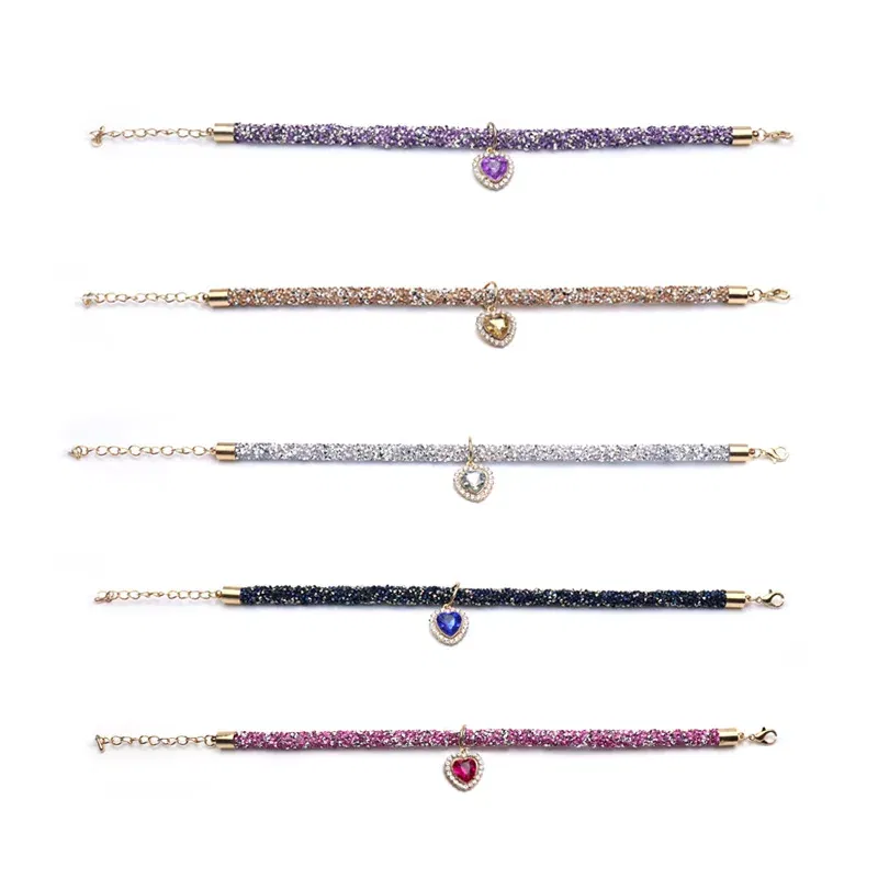 Color: Lavender, Size: M - Luxury Cat Collar with Heart Crystal Pendant Puppy Chihuahua Necklace Reflective Rhinestone Kitten Neck Strap Pets Accessories