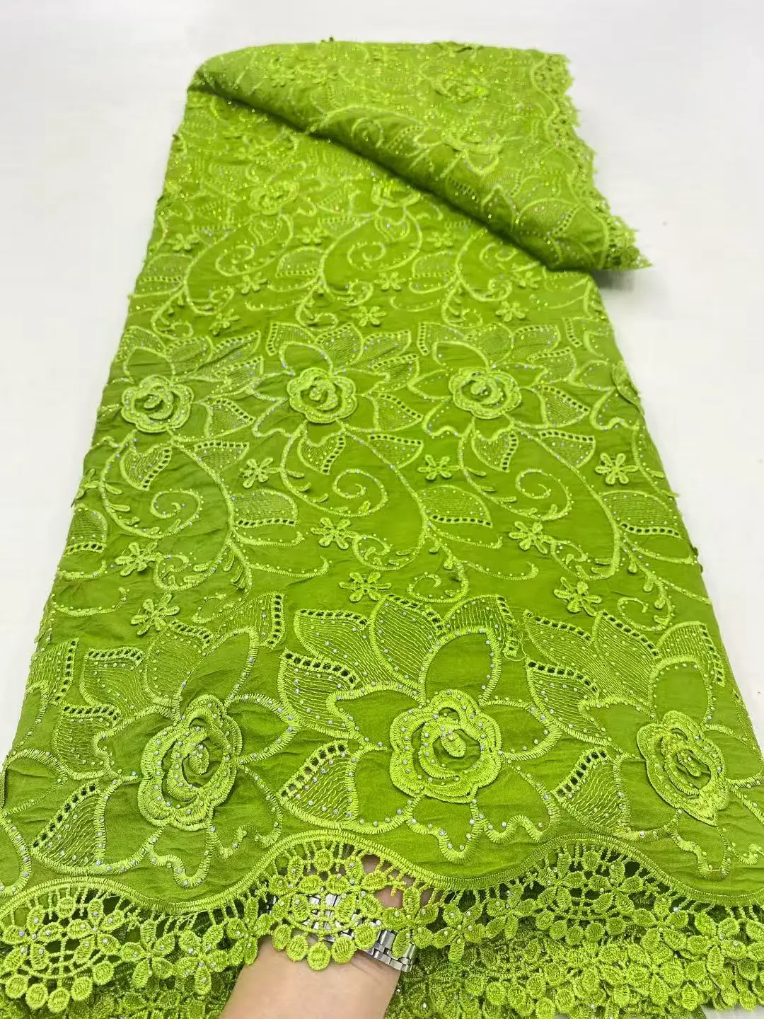 Color: Red, Width: 120cm, Length: 5 yards - 5 Yards Nigerian Guipure Cord Lace Fabric High Quality Embroidery African Milk Silk Wedding Lace Fabric 2025 Material