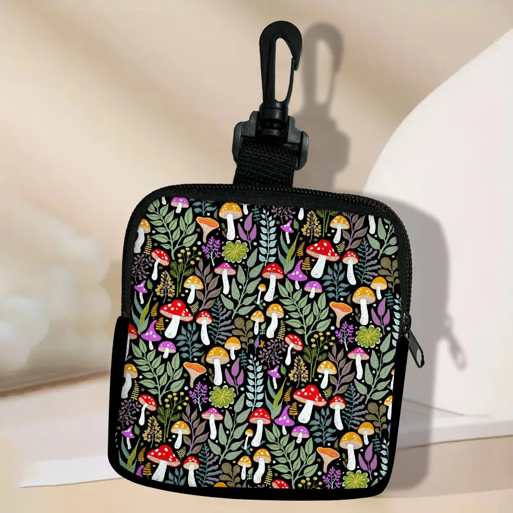 Color: black - Mushroom-Seamless-Pattern Portable Women Coin Bag Money Purse Id Card Holder Wallet Case Zipper Key Storage Pouch Key Bag 5.23