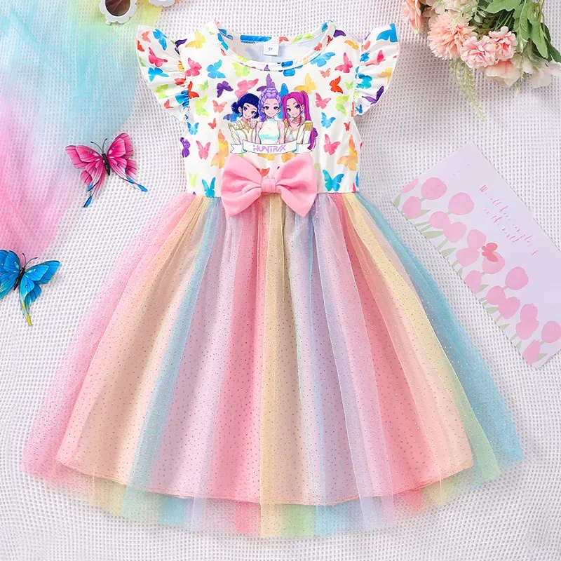 Color: MULTI, Size: One Size, Ships From: CHINA, Height: 158 - KPop Demon Hunter Christmas Princess Dress Girl Fashion Casual Autumn Butterfly Dress Wedding Birthday Party Dress Gift Clothes
