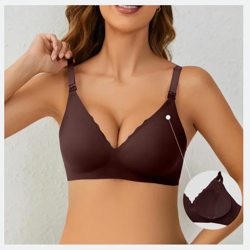 Color: Brown, Bands Size: 34 - Front Open Nursing Bra Maternity Jelly Gel Laser Cutting Seamless Underwear Ultra Thin Breastfeeding Bra For Pregnant Women
