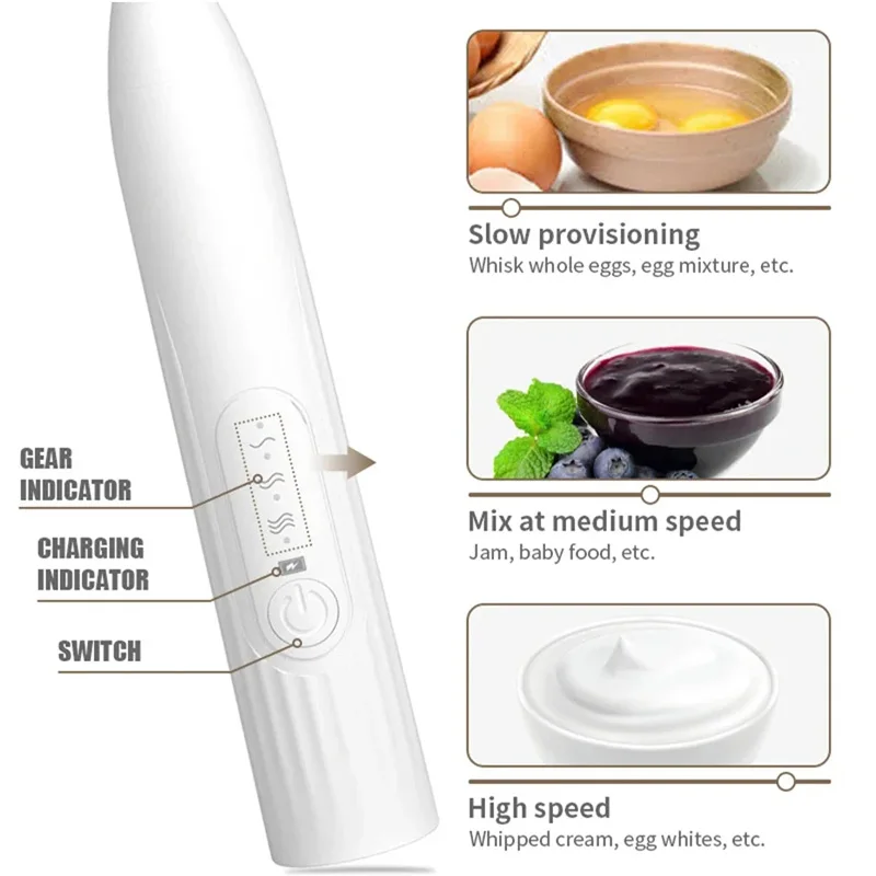 Color: Yellow - 2-in-1 multi-function USB Rechargeable Electric Egg Beater Baking Mixer Milk Frother Kitchen Gadgets Coffee Stirrer Tools Dining