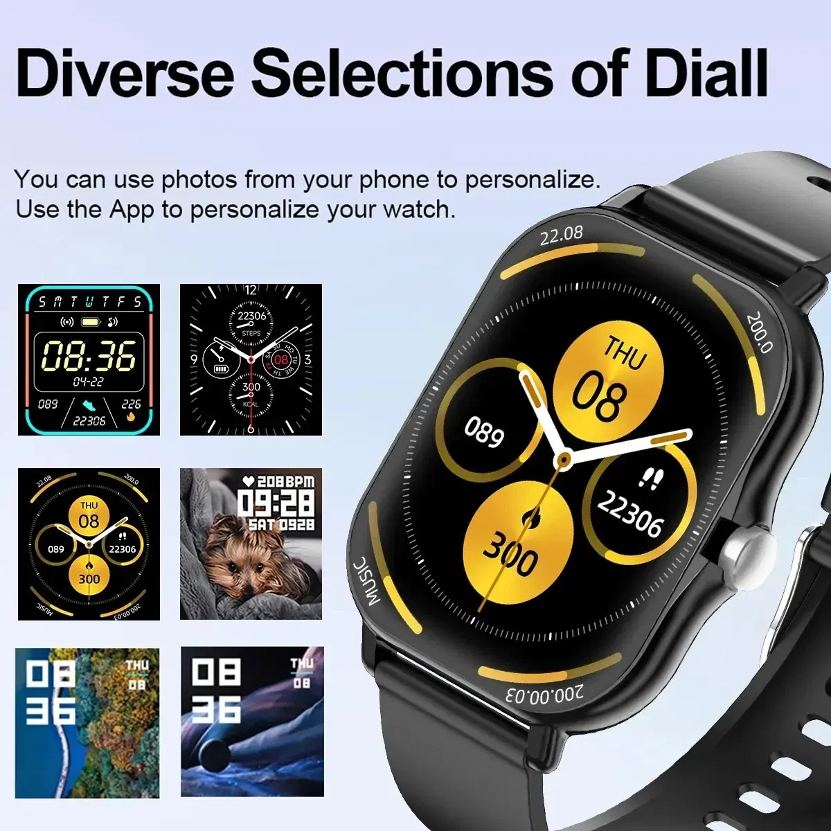 Color: Blue - 2.01 Inch Bluetooth Call Smartwatch IPhone for Men and Women Health Monitoring Watch Step Count Smart Watch
