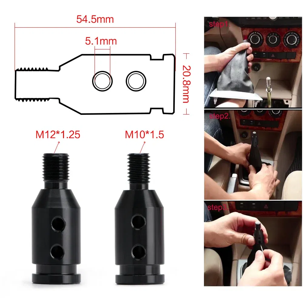 Color Name: black - M12x1.25mm /M10x1.5mm Universal Aluminum Gear Shift Knob Shifter Adapter For Non Threaded Shifters For BMW Mini 4 Colors