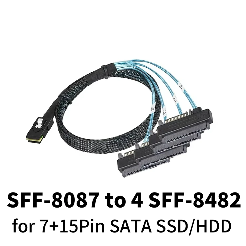 Color: black, Cable length: 0.9m - 0.5M 1M Mini SAS HD SFF-8643 SFF-8087 to SFF-8482 29Pin with 15Pin Power Connector 4xSATA Cable for Hard Drive Controller Server