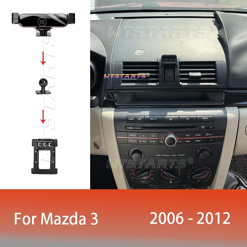 Color Name: black - For Mazda 3 2006-2012 Adjustable Car Phone Holder Mobile Mount Gravity GPS Rotatable Navigation  Bracket Car  Accessories