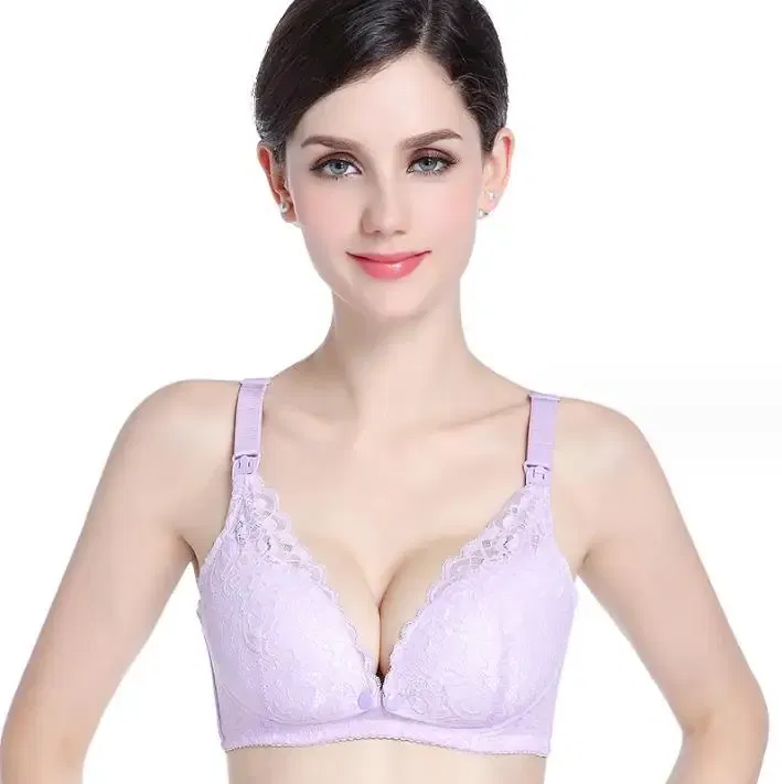 Color: Pink, Bands Size: 40, Cup Size: C - Modern pregnant women's postpartum underwear breast feeding breathable lace front open button pregnant women's breast-feeding