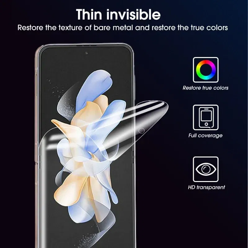 Color: Lucent - For Samsung Galaxy Z Flip 5 Z Flip5 5G Phone Screen Protectors Front Back Inner HD Soft Hydrogel Film Anti-Scratch Protection