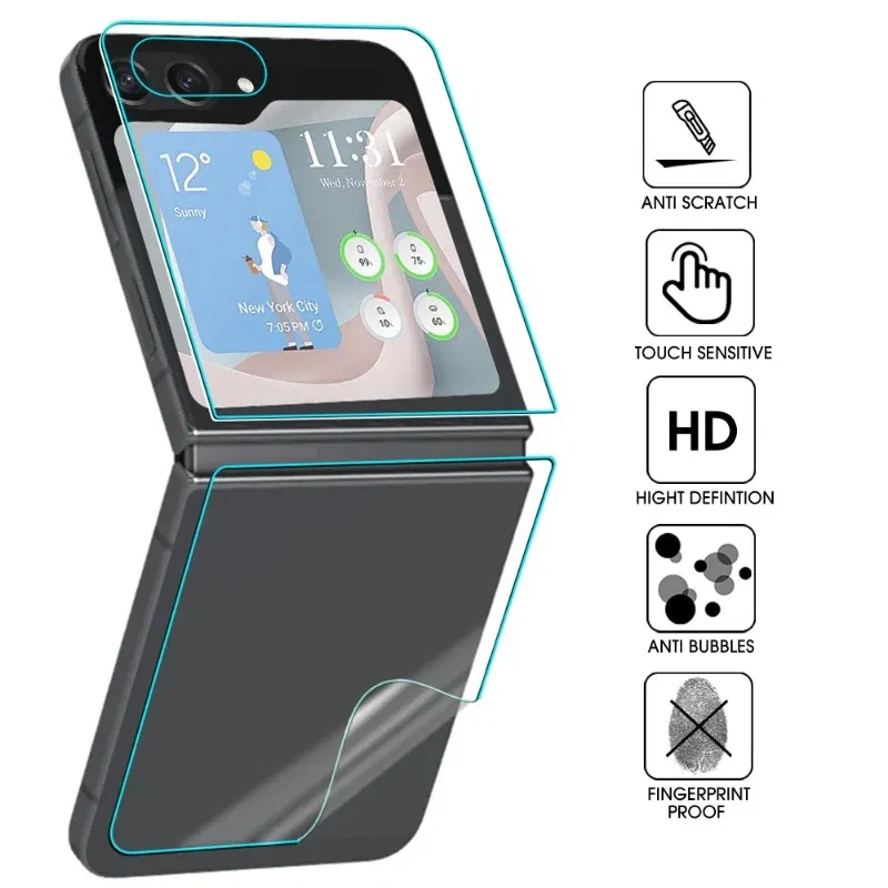 Color: Lucent - For Samsung Galaxy Z Flip 5 Z Flip5 5G Phone Screen Protectors Front Back Inner HD Soft Hydrogel Film Anti-Scratch Protection