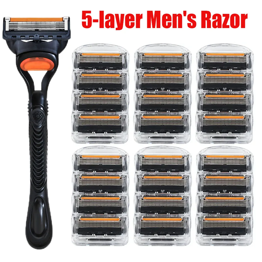 Color: Pink - 4/12/24 Pcs 5-layer Men's Razor Fusion Pro Power Shaving Shaver Male Face Beard Hair Trimmer 5 Layer Blades Replacement Refills