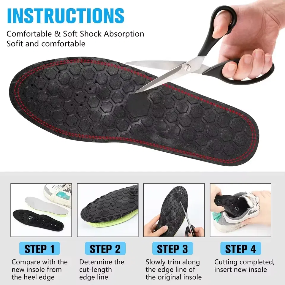 Color: black, Shoe Size: 0.5 - Unisex Magnetic Therapy Foot Insoles Orthopedic Shoe Soles Weight Loss Slimming Massage Acupoints Arch Anti-fatigue Shoes Pads