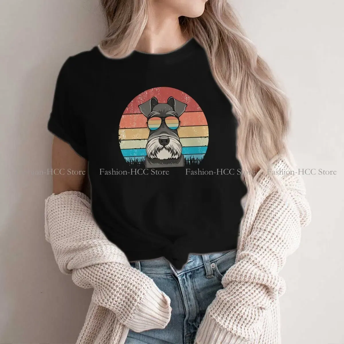 Color: black, Size: XXL - Cool Dog Hip Hop Fashion Roar Best Schnauzer Dad Ever Newest Polyester TShirts Female Style Tops T Shirt O Neck