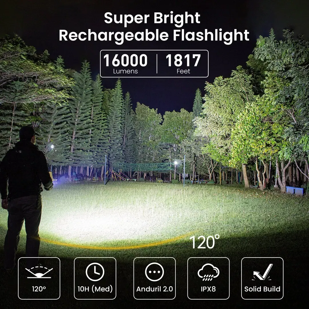 Emitting Color: Blue, Size: M, Ships From: CHINA - Sofirn Q8 Plus Super Powerful LED Flashlight 16000lm USB C Rechargeable 21700 Anduril 2.0 Torch XHP50B Reverse Charging