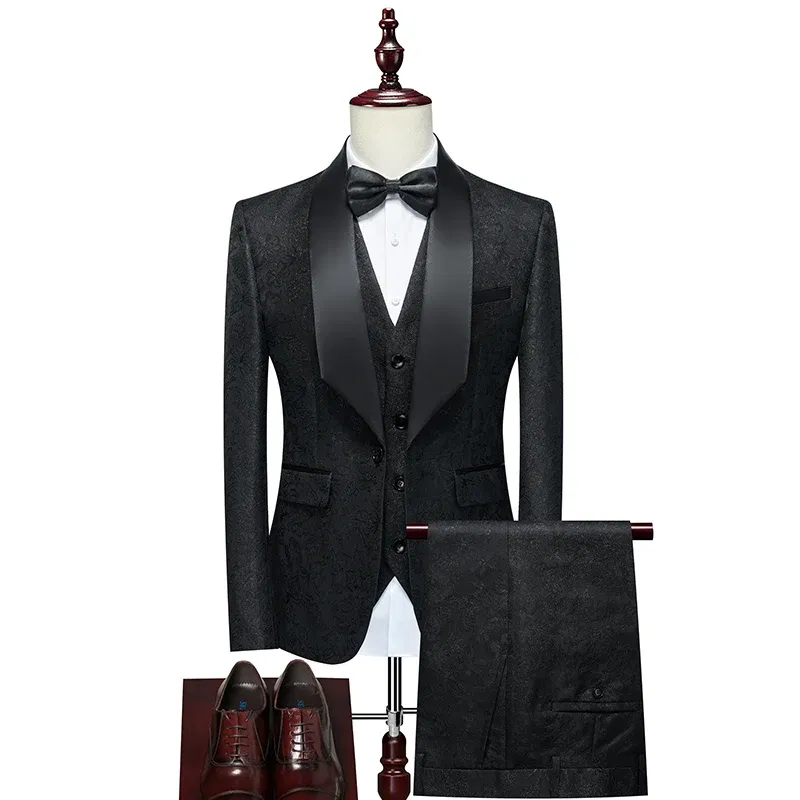 Color: GRAY, Size: XL - Men's  Evening Dress Bridegroom Suit British Wedding Business Casual Fashion Three-piece Set with Vest And Trousers Sizes M-6XL