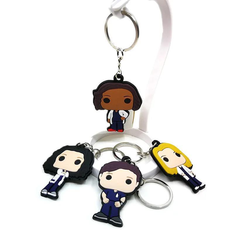 Color: green - 1PCS PVC Rubber Key Ring Classic Anime Figure Mold Doctor Shape Petty Mini Key Holder Accessories Charms Fit Kid Gift Trinkets