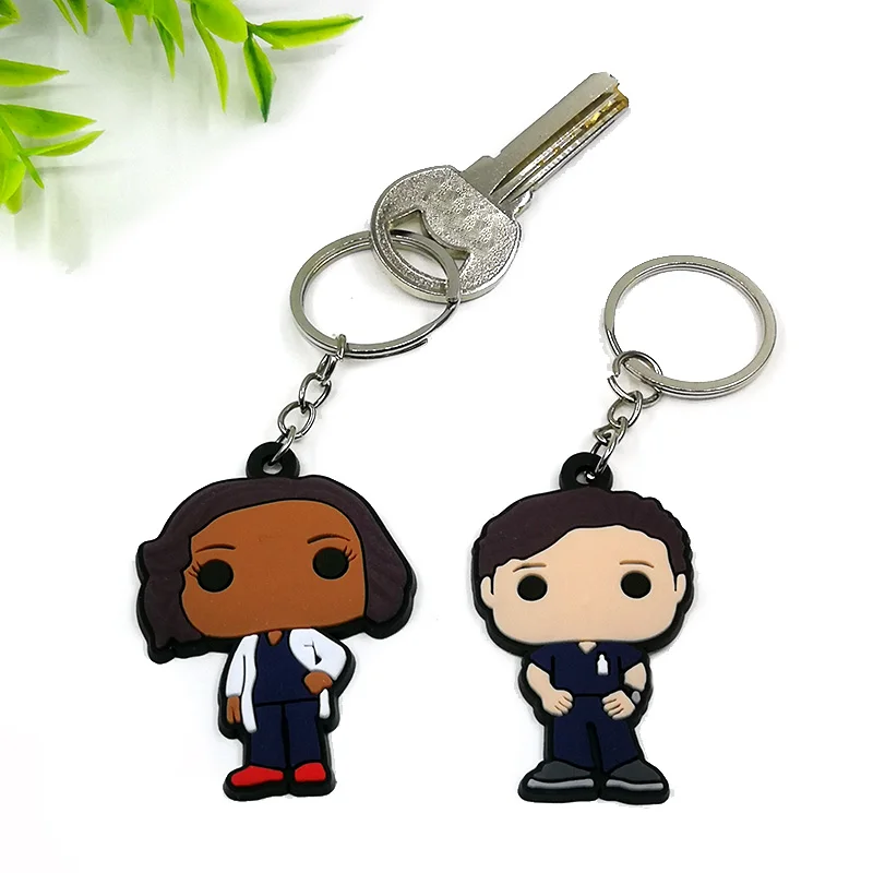 Color: green - 1PCS PVC Rubber Key Ring Classic Anime Figure Mold Doctor Shape Petty Mini Key Holder Accessories Charms Fit Kid Gift Trinkets
